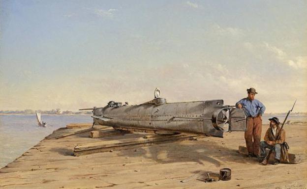 Una pintura del 'HL Hunley'.