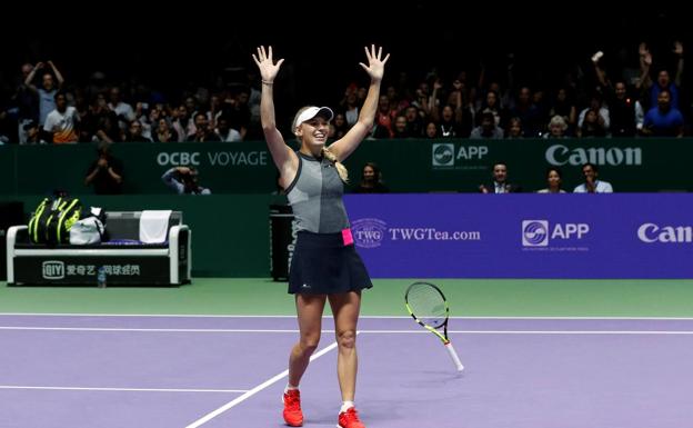 La danesa Caroline Wozniacki celebra la victoria. /Reuters