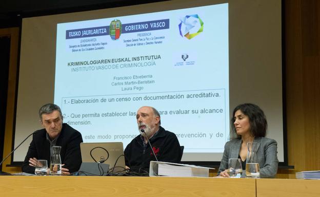 Jonan Fernández, Paco Etxeberria y la investigadora del Instituto Vasco de Criminología, Laura Pego/UNANUE
