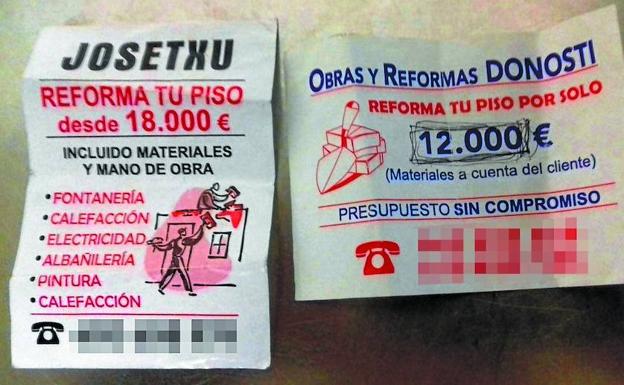 Estos son algunos de los pasquines que el detenido ha ido distribuyendo por buzones, portales y bares de Gipuzkoa. /