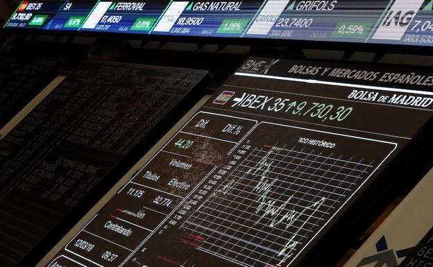 Pantalla en la sede de la Bolsa de Madrid. /Mariscal (Efe)