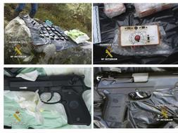 Combo fotográfico de parte del material encontrado en los dos escondites de la organización terrorista GRAPO que ha localizado la Guardia Civil en colaboración con la Policía Nacional francesa en un bosque próximo a la localidad de Maisse, al sur de París. / Efe/