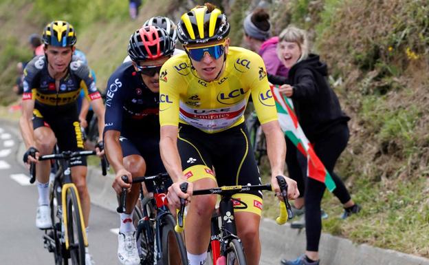 Pogacar and Carapaz, during the climb to Luz Ardiden.
