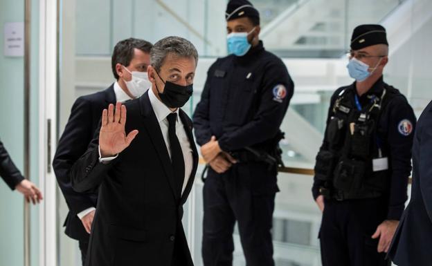 Former French President Nicolas Sarkozy, upon his arrival at the court that judges the 