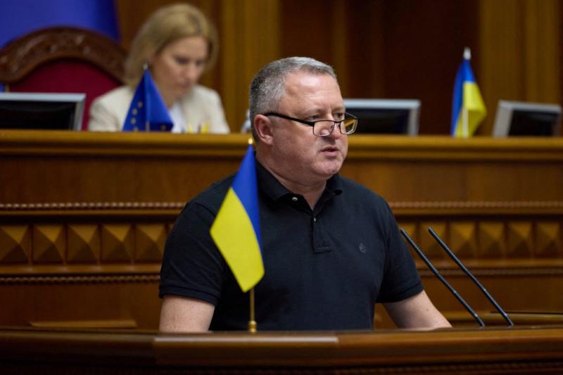 Andriy Kostin addresses the deputies of the Ukrainian Parliament after being appointed as the new Prosecutor General 