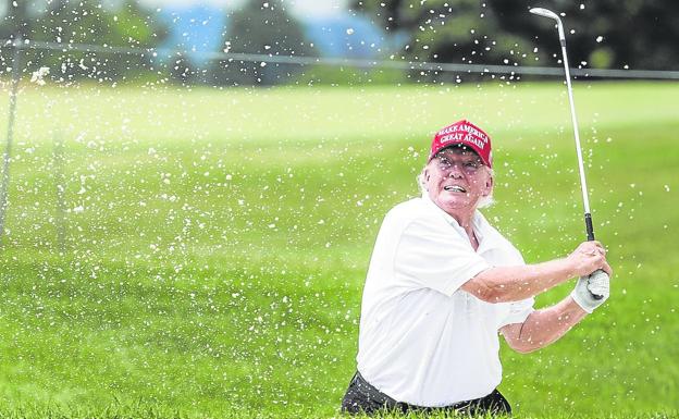 Donald Trump plays golf during this weekend's tournament at his New Jersey club. 