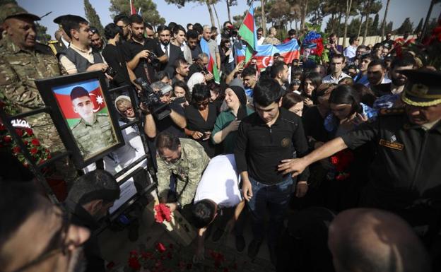 Funeral for an Azeri soldier killed during border clashes. 