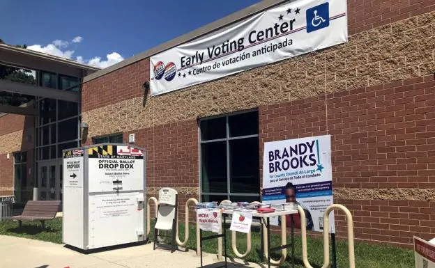 The exterior of an early voting center in Maryland. 