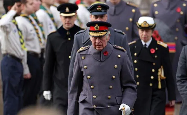 King Charles III, followed by his brothers at a ceremony in London. 
