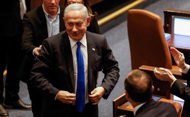 Netanyahu, upon his arrival this Thursday at the Knesset. 