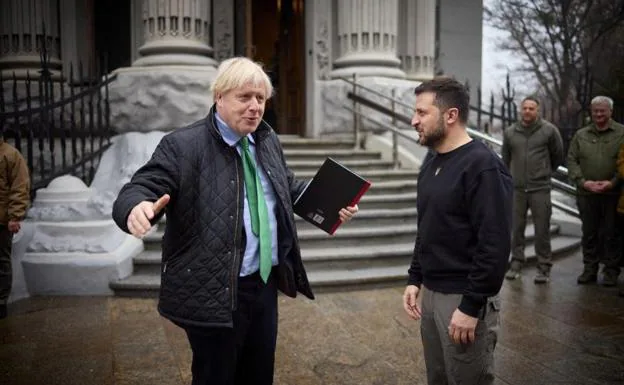 Former British Prime Minister Boris Johnson during his surprise visit to Ukraine on Sunday, where he met with Zelensky. 